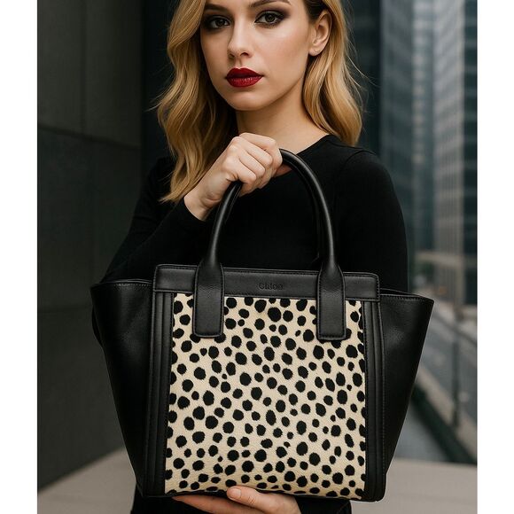 Chloé Alison East-West Tote – Pony Hair & Black Leather – Cream/Black - Picture 3 of 13